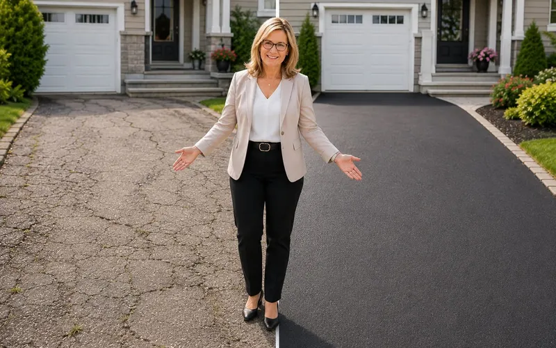 Asphalt driveway in front of a home