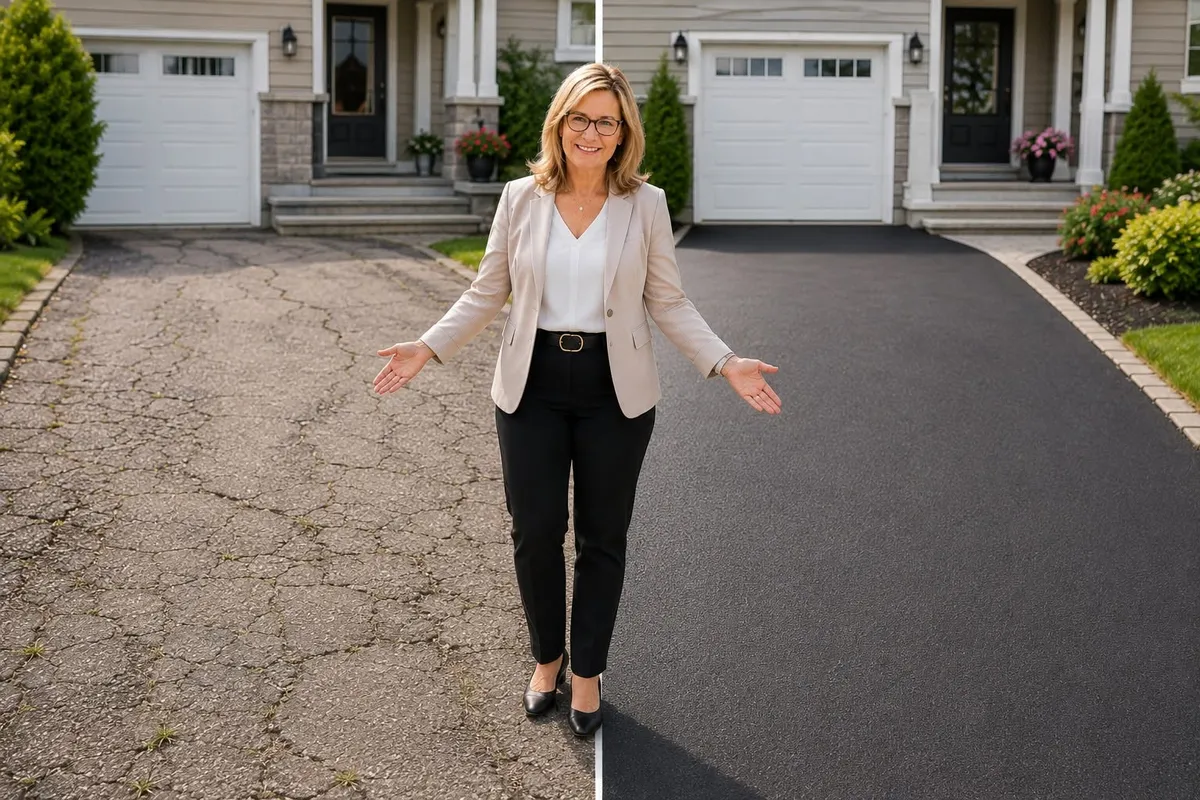 Asphalt driveway in front of a home